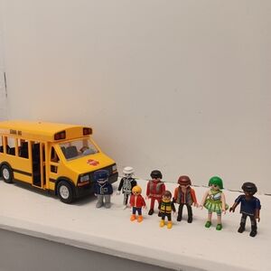 Playmobil Yellow School Bus Toy with 8 Figures Bundle